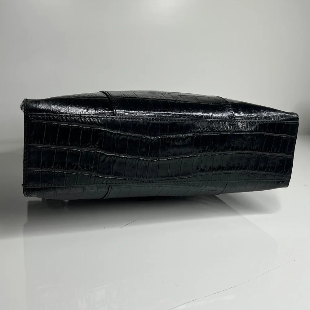 Bloomingdale’s Black Croc Embossed Leather Double Compartment Handbag